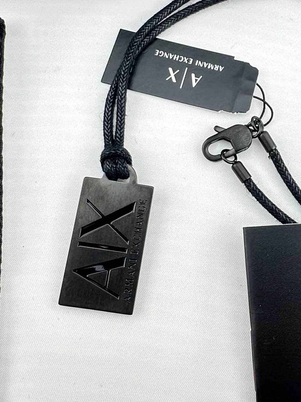 Armani Exchange Black Rectangular Logo Pendant Necklace